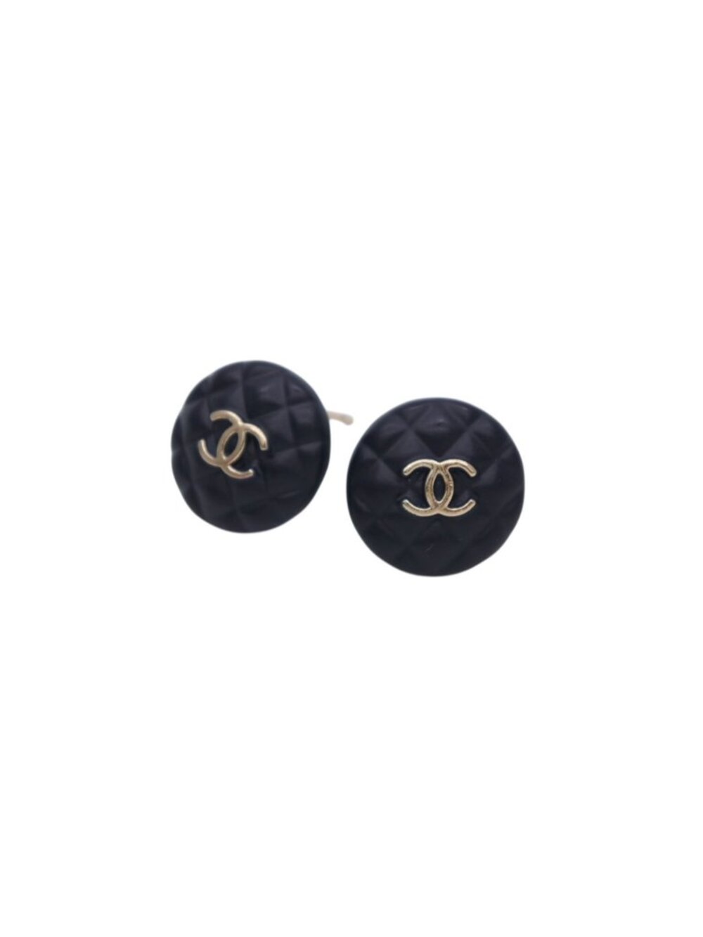 Chanel CC Logo Earrings Quilted Motif Metal Navy Gold